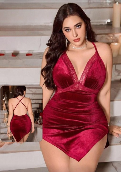 لانجيري نسائي بيبي دول قصير قطيفة ناعمة – تصميم أنثوي أنيق ومغري بملمس مخملي فخم – فري سايز يناسب حتى 85كجم